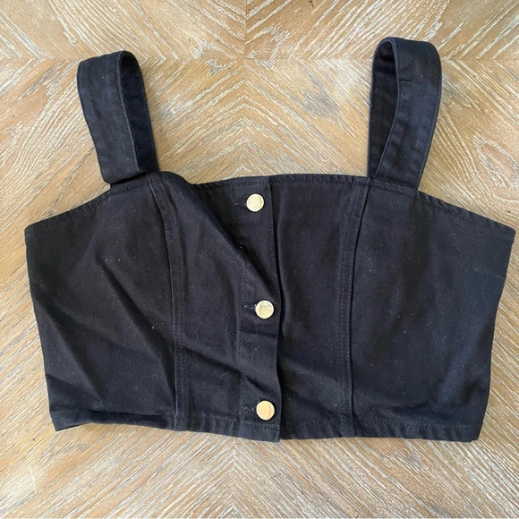 NWT Reformation Jeans Chrissy Black Denim Button Down Crop Top size 10 - Picture 5 of 12